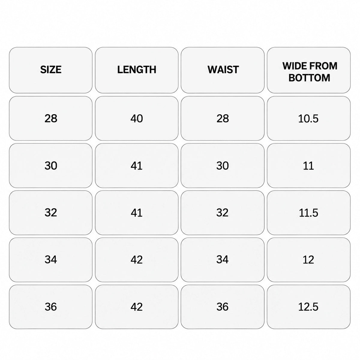 Petalfall Embroidered Pants Size Chart